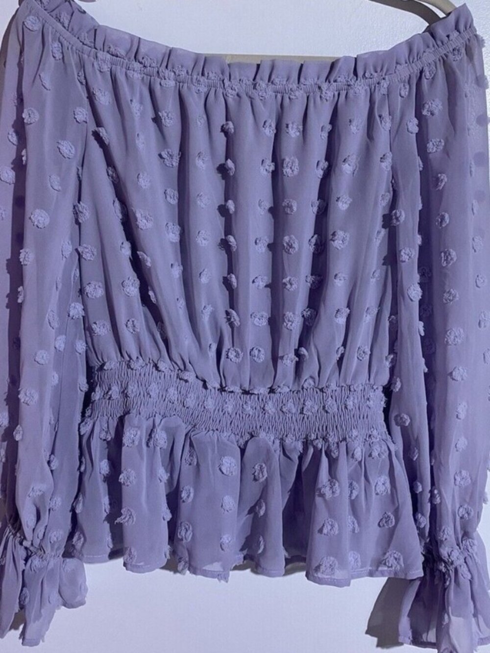 Top Small Lavender Boho Peplum Off Shoulders Cottagecore Peasant - Picture 3 of 3